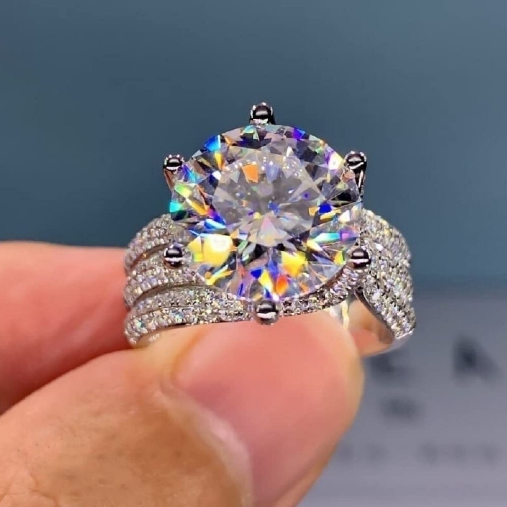 SILVER 2.50ct CZ Stone Diamond Ring Stacked Multilayered